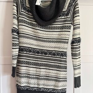 Maurices Charcoal and Ivory Patterned Cowl Neck Sweater/dress